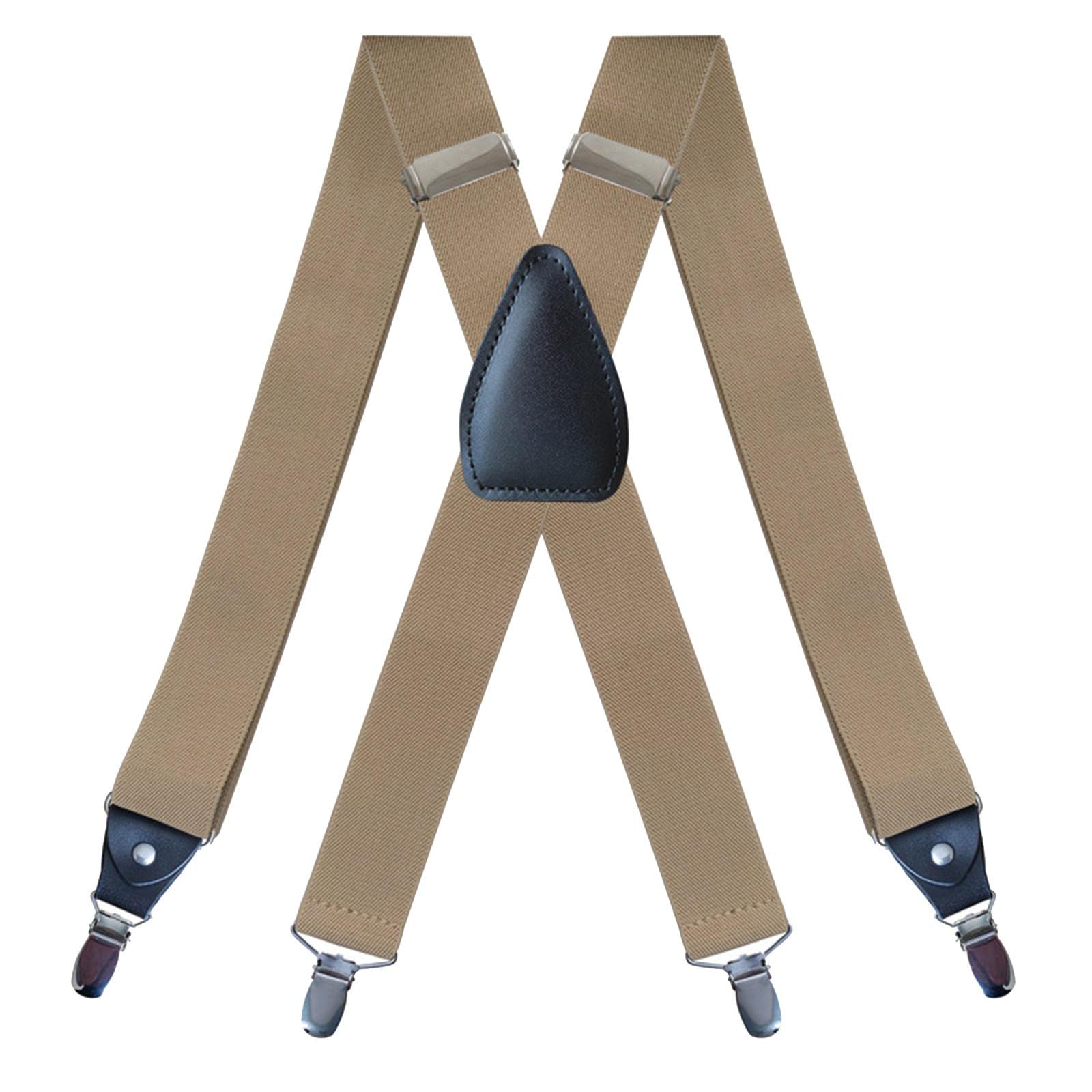 nivaa Men's Suspenders Elastic Straps Solid Heavy Duty 4 Clips Adjustable Unisex Beige-picture-37
