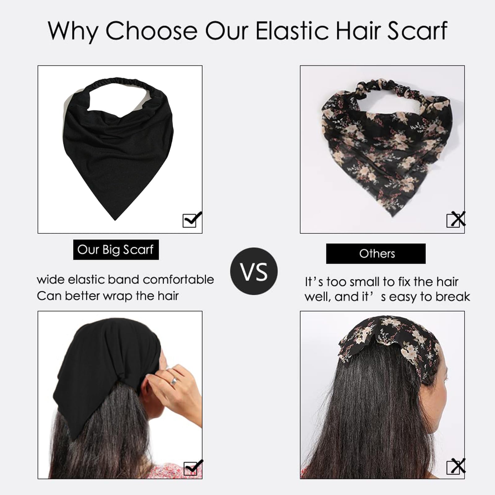 Fasce triangolari da donna, bandane elastiche boho, chiffon, solide, turbante, fazzoletti e fasce per capelli, fascia per capelli, copricapo, ornamenti con elastico per ragazze, rosa chiaro, Taglia