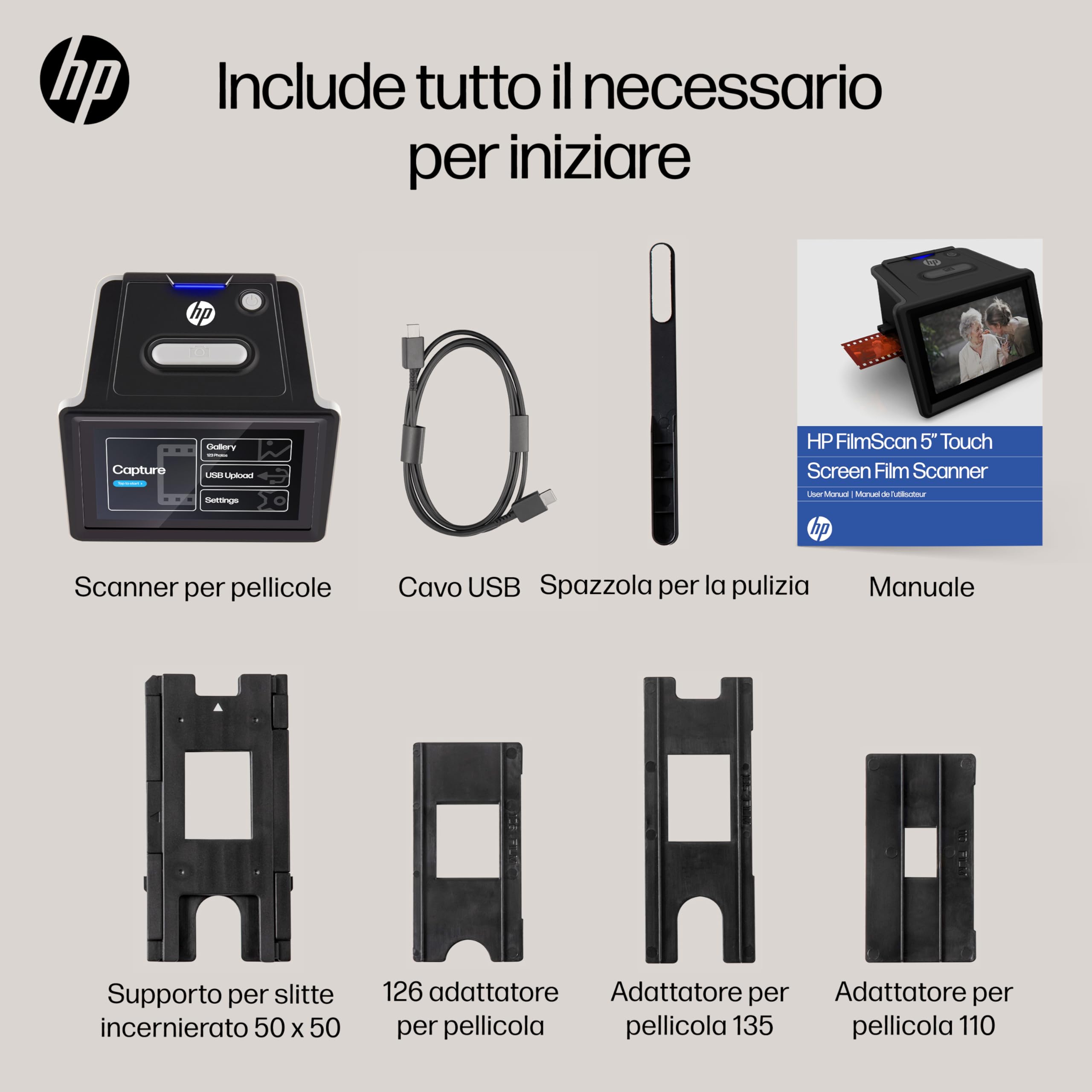 HP FilmScan Touch Screen Scanner Pellicole Diapositive Schermo LCD 5" 22MP 135 126 110