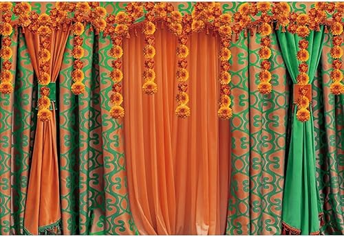 Yongfoto Telón de fondo de ceremonia india de 7 x 5 pies para sesión de fotos, Puja Ganpati Pooja tradicional Mehndi Festival Decoraciones de fondo