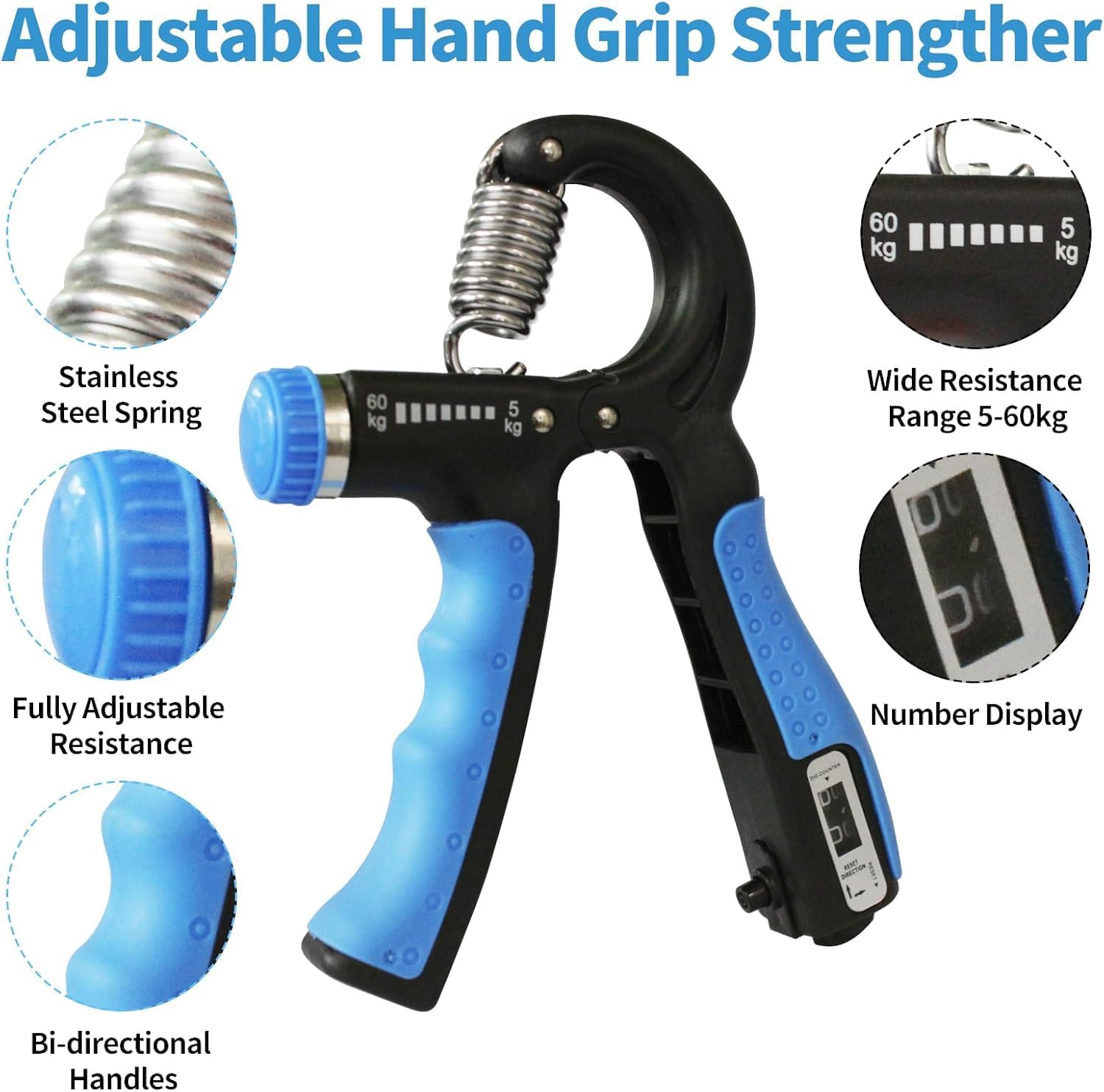 XYNO Grip Strength Combo Kit – Adjustable Hand Gripper (5–60 kg) & Finger Exerciser | Forearm, Wrist & Finger Strength Trainer for Gym, Home, Rehab & Therapy – Portable Hand Strengthener Set 1