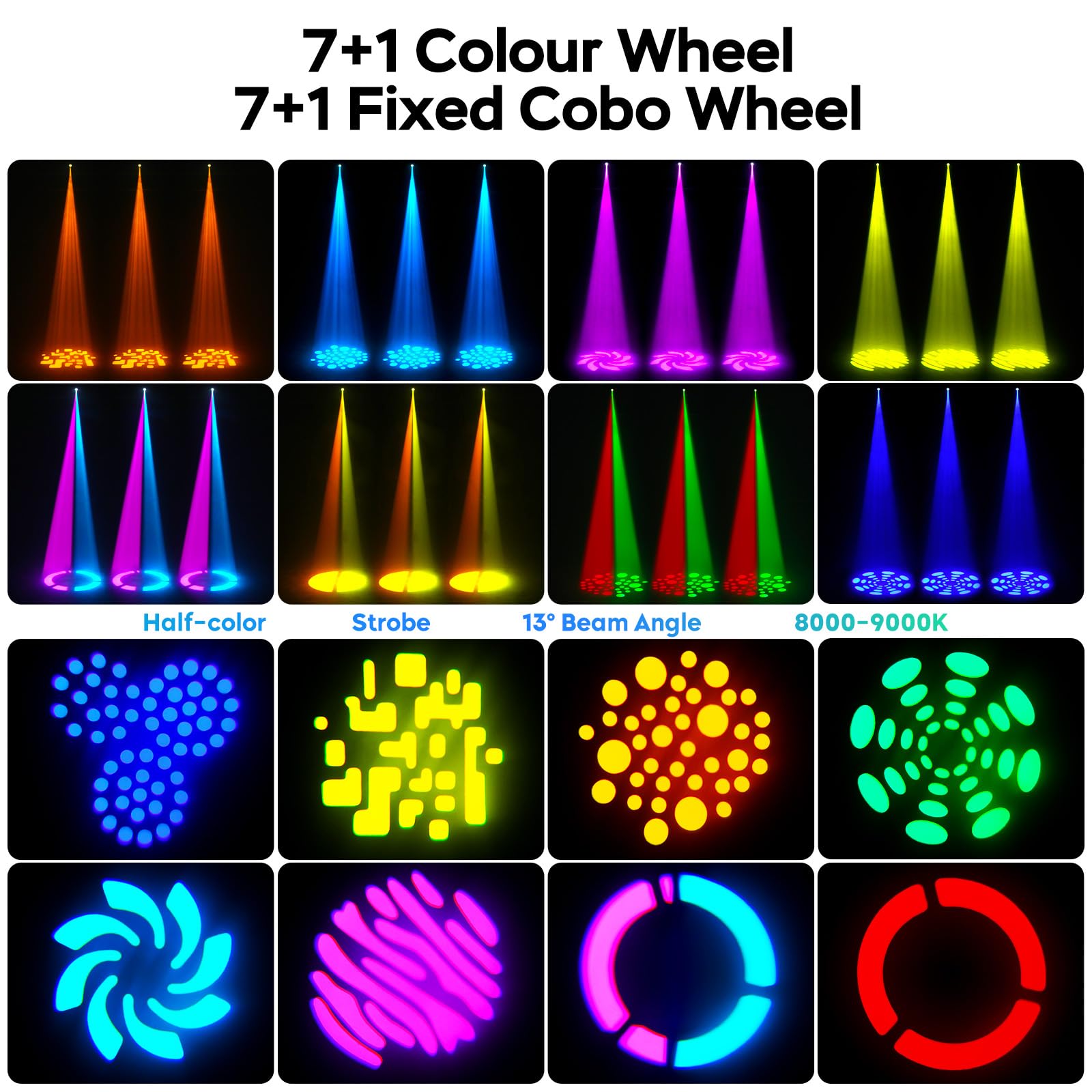 Mini 50W Testa Mobile LED RGBW Luce da Festa Palcoscenico Lampada a Spot Beam con 8 Modelli 8 Colori Effetti Luminosi Wash Focus Controllo Vocale DMX512 per KTV Bar Palchi DJ 2 pezzi