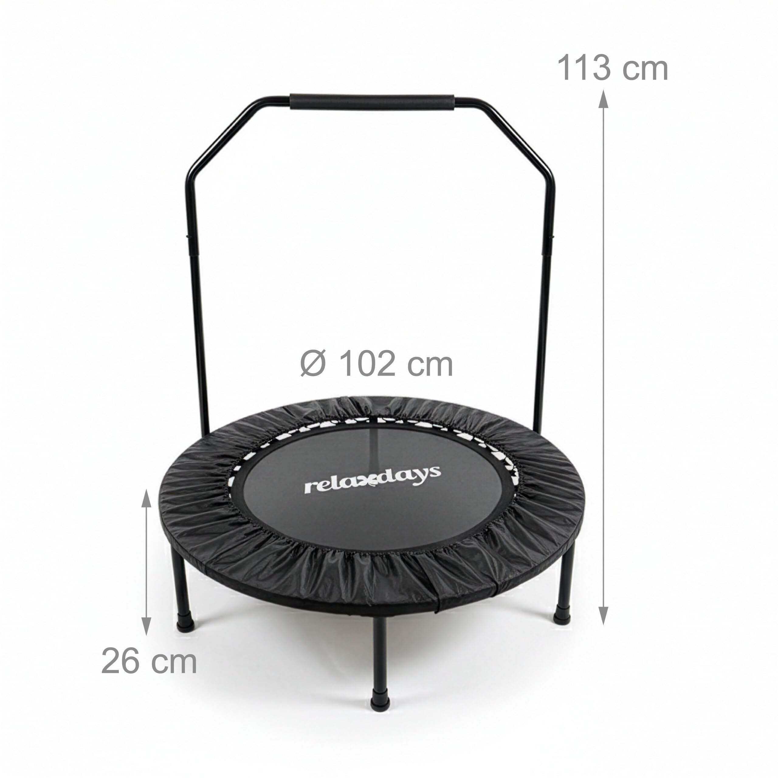 Trampolín Relaxdays con Barra, Ø 102 cm, minitrampolín Plegable hasta 120 kg, para Interiores, Colores a Elegir