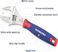 WORKPRO 2az1-ben állítható csavarkulcs és csőkulcs 200mm Cr-V gumis nyéllel 7
