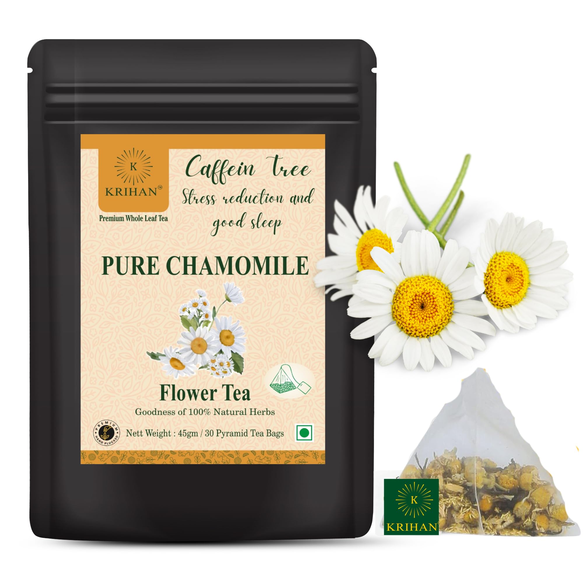 K KRIHAN Pure Chamomile Herbal Tea | For Stress & Good Sleep, Goodness of 100% Natural Chamomile Flower | Soothing and Relaxing Herbal Tea | Caffeine-Free | 45g 30 Pyramid Tea Bags (B0D4J8G6RL) Amazon Price History, Amazon Price Tracker