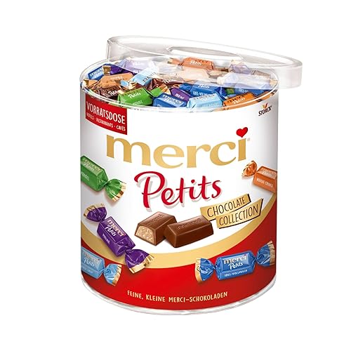 merci Petits Chocolate Collection – 1 x 1000g – Mix aus nicht gefüllten und gefüllten Schokoladen-Spezialitäten in praktischer Runddose - Chocolate Collection - 1 x 1000g (Dose)