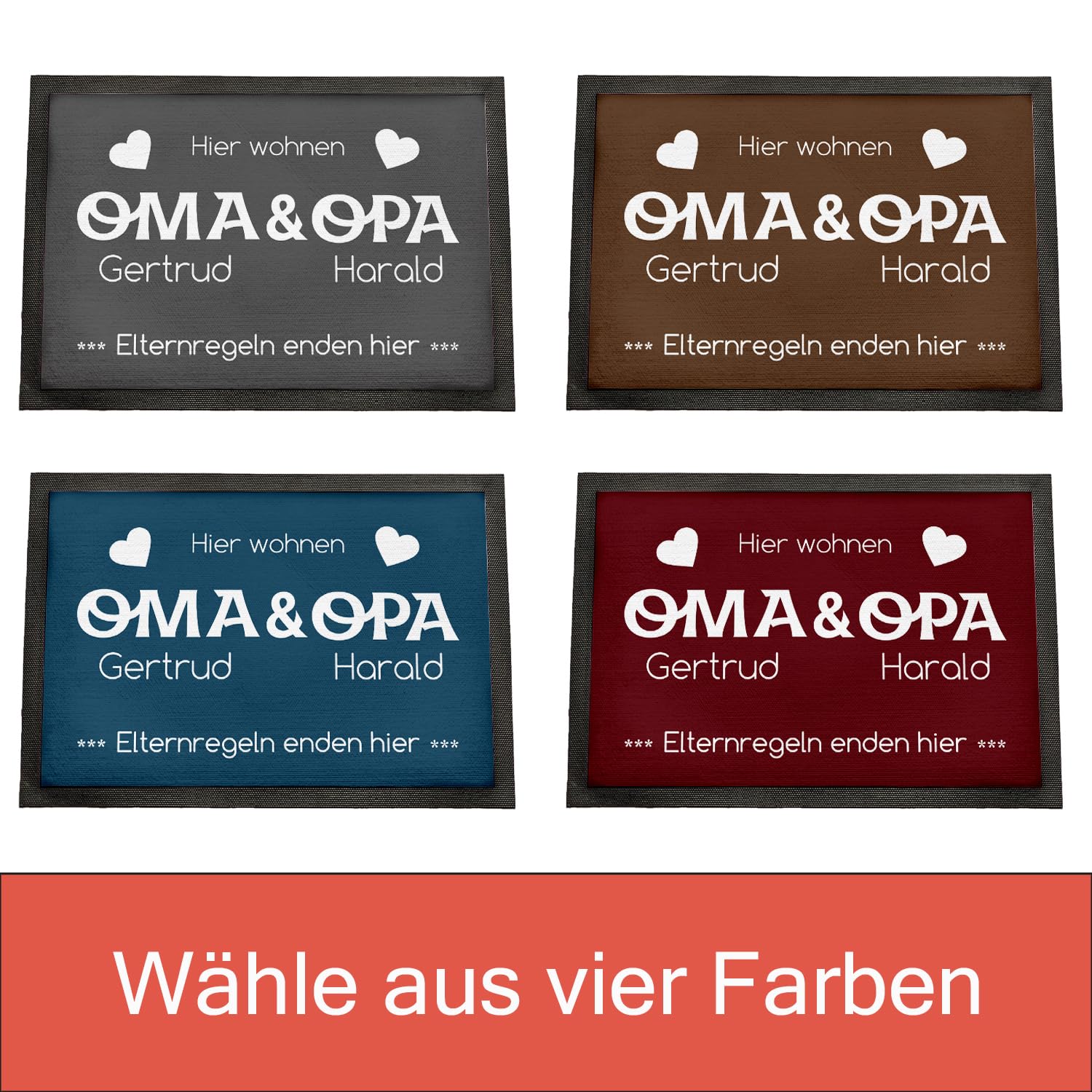 Fußmatte personalisiert Oma und Opa | Geschenk Oma und Opa Geburtstag | Elternregeln Enden Hier | Fussmatte mit Personalisierung | Schmutzfangmatte innen | Geschenkidee Großeltern | 75x50cm mit Rand