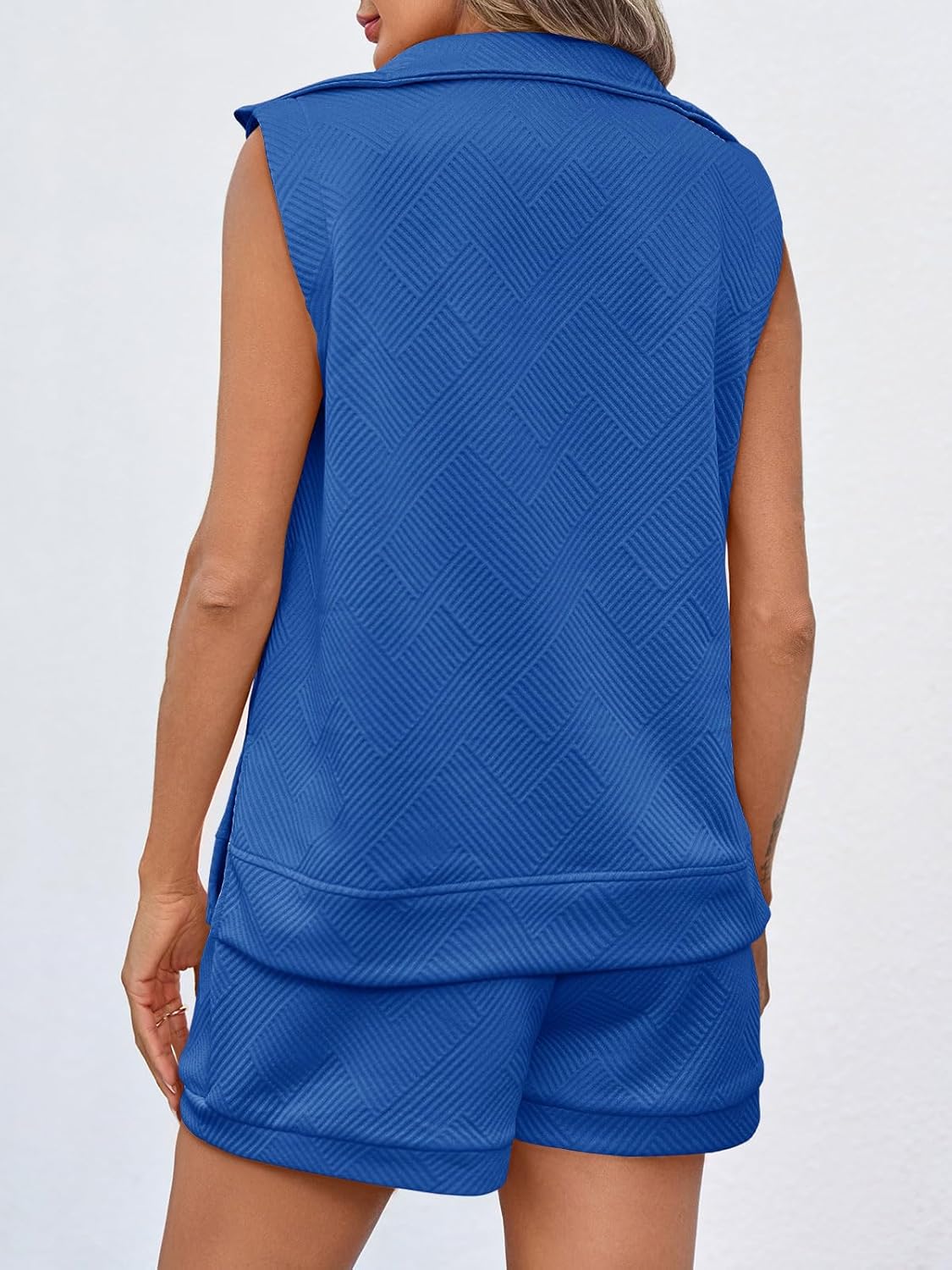 Tankaneo Womens 2 Piece Outfits Short Sets Half Zip Sleeveless Tops and Drawstring Shorts Loungewear Sweatsuit Set - Image 5