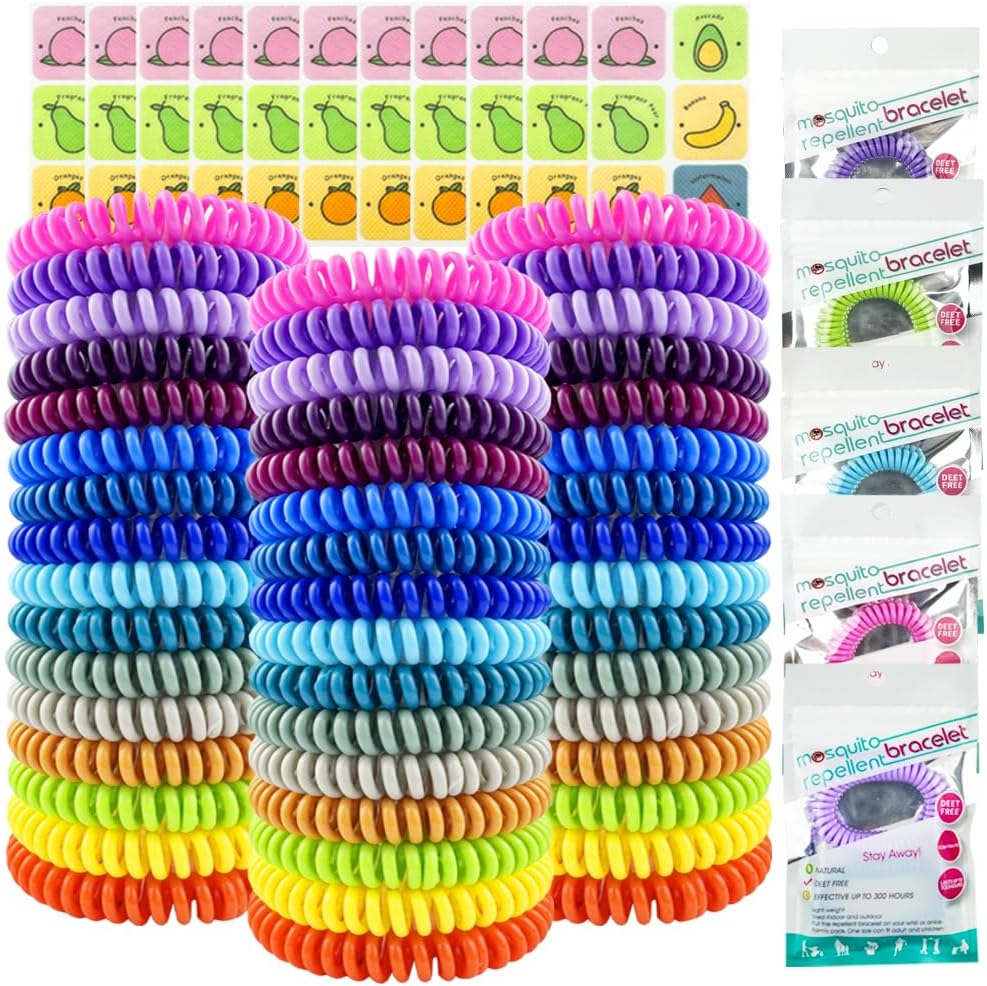 48 Pack Mosquito Repellent Bracelets, Individually Wrapped DEET-Free Insect & Bug Repellent Wrist Bands with 60 Pack Mosquito Patches for Kids & Adults Outdoor Camping Fishing Traveling