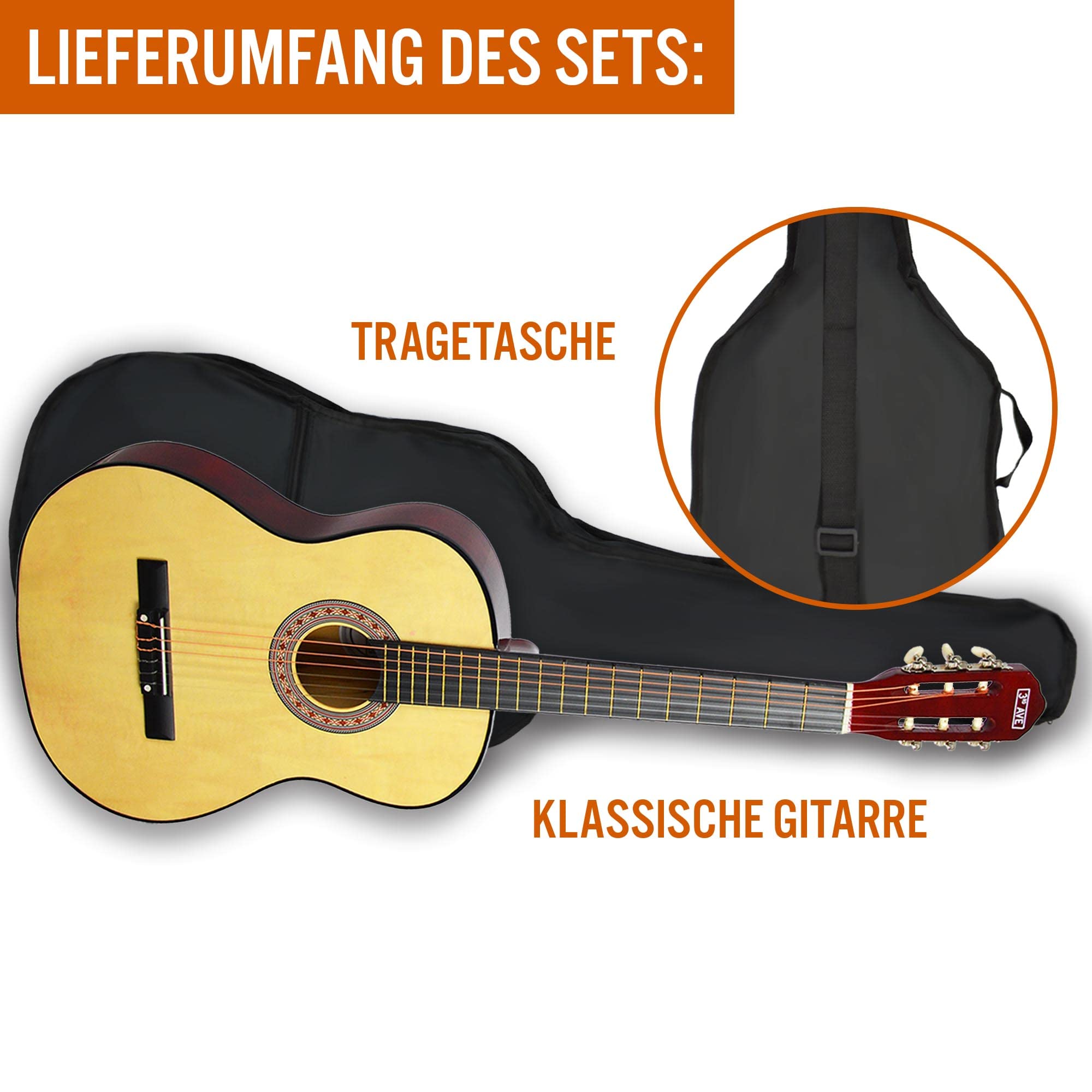 3rd Avenue 4/4 Flamencogitarren-Starterset in Normalgröße, Konzertgitarre mit Nylonsaiten, inkl. 6 Monate KOSTENLOSEM UNTERRICHT, mit Tragekoffer – in Natur