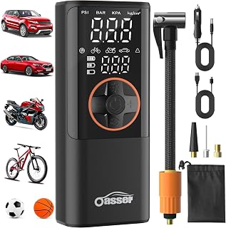 Oasser Elektrische Luftpumpe Dualer Anzeige 10,3 Bar Akku Fahrradpumpe