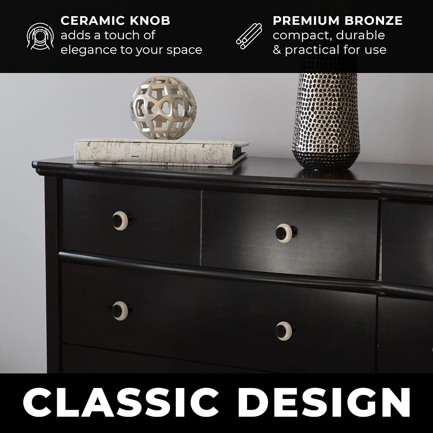 DIY Décor Hub - Knobs for Cabinets and Drawers, Oil-Rubbed Bronze w/Beige Ceramic Cabinet Knobs, Drawer Knobs Vintage for Office, Bathroom, & More, 1.22 inches, 10-Pc Dresser Knobs Set, Small