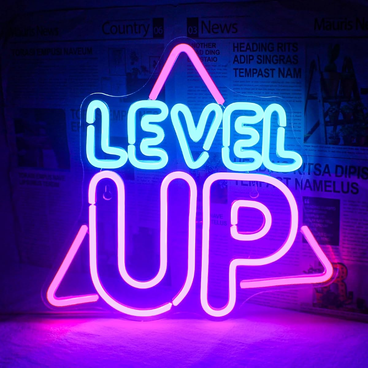Horseneon Neon Sign for Wall Decor, USB Powered LED Light, Level Up Color,