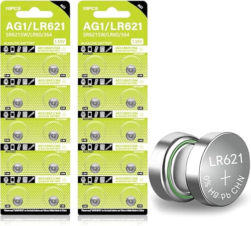 Cotchear 20pcs AG1 Batería LR621 364 Batería 1.5V 364 SR621SW LR621 621 LR60 CX60 Pilas de Botón Alcalino para Reloj Juguetes Remoto