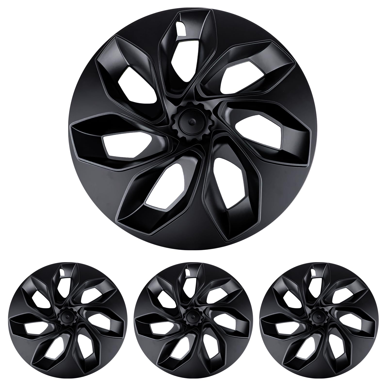Upgraded Tesla Model Y 19 Inch Wheel Cover Hubcap Replacement, Matte Black, Tesla Model Y Fashion Accessories for 2020-2024, Set of 4 (Model2-Matte Black)
