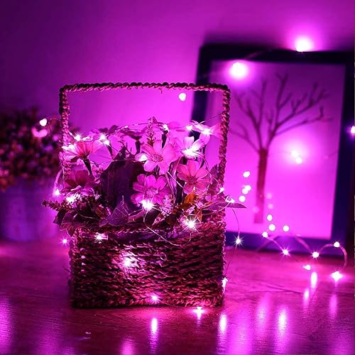 Miniatura 6 de RUICHEN Guirnalda de luces rosadas enchufables, 66 pies, 200 luces LED parpadeantes con control remoto, cable de cobre regulable, impermeable, luces