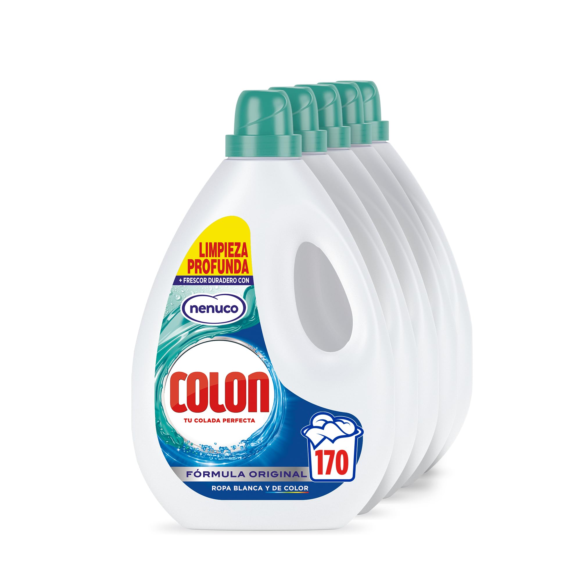 Colon Nenuco - Detergente para lavadora, adecuado para ropa blanca y de color, formato gel - Megapack de 5, hasta 170 dosis