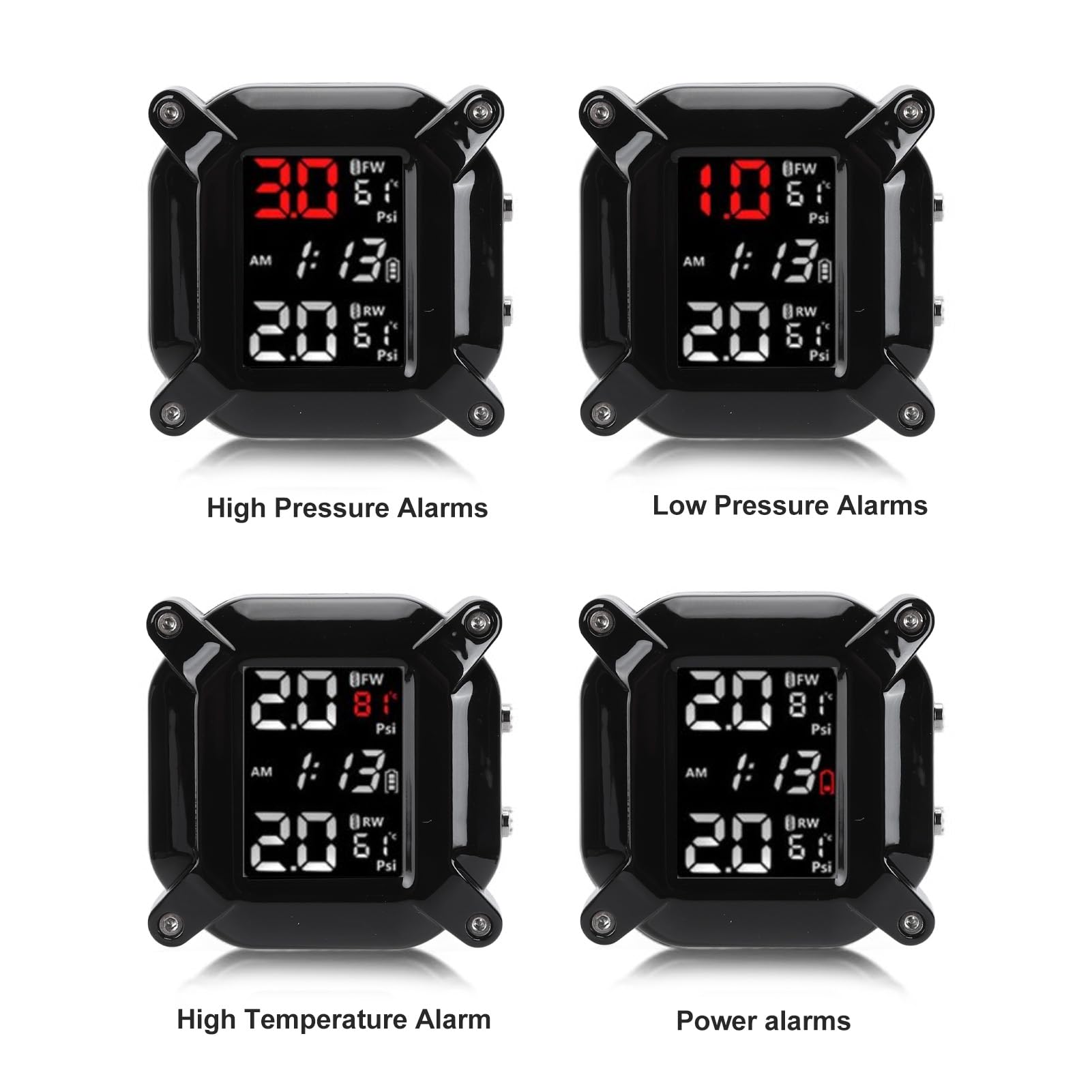 Sistema di monitoraggio della pressione dei pneumatici per moto, TPMS per moto con 2 sensori esterni, supporta allarme pressione e temperatura, impermeabile e resistente alle intemperie