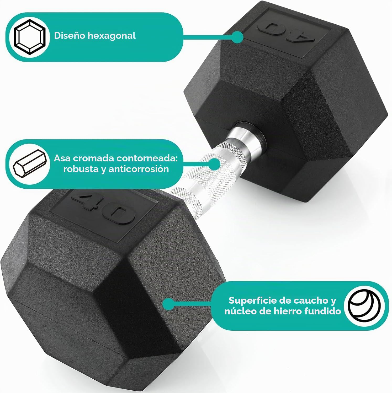 TLGREEN Juego de Mancuernas Hexagonales, 10 kg 15 kg 20 kg 25 kg 30 kg, de Hierro Fundido, Recubiertas de Goma, Juego de Pesas con Barras de Conexión para Entrenamiento en Casa