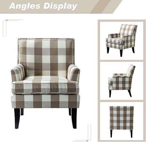 Miniatura 4 de HULALA HOME Silla decorativa moderna con brazos y patas de madera, silla decorativa de mediados de siglo, respaldo alto, reposabrazos acolchado y