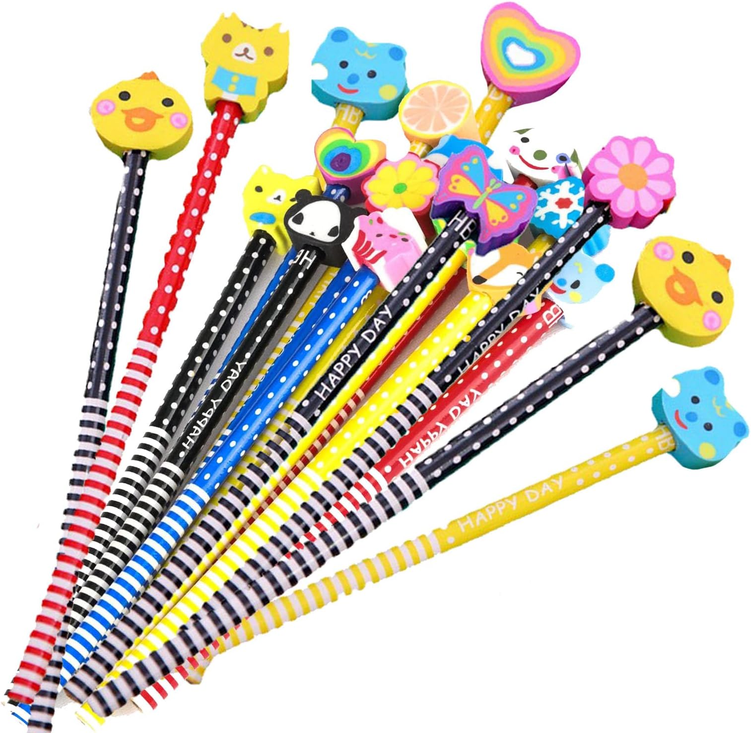24 PCS Pencils with Rubbers on The End Set, Cute Pencils for Party Bags with Animal Designs Cartoon Personalised Pencil with Rubbers Suitable for Daily Use and Gift Giving