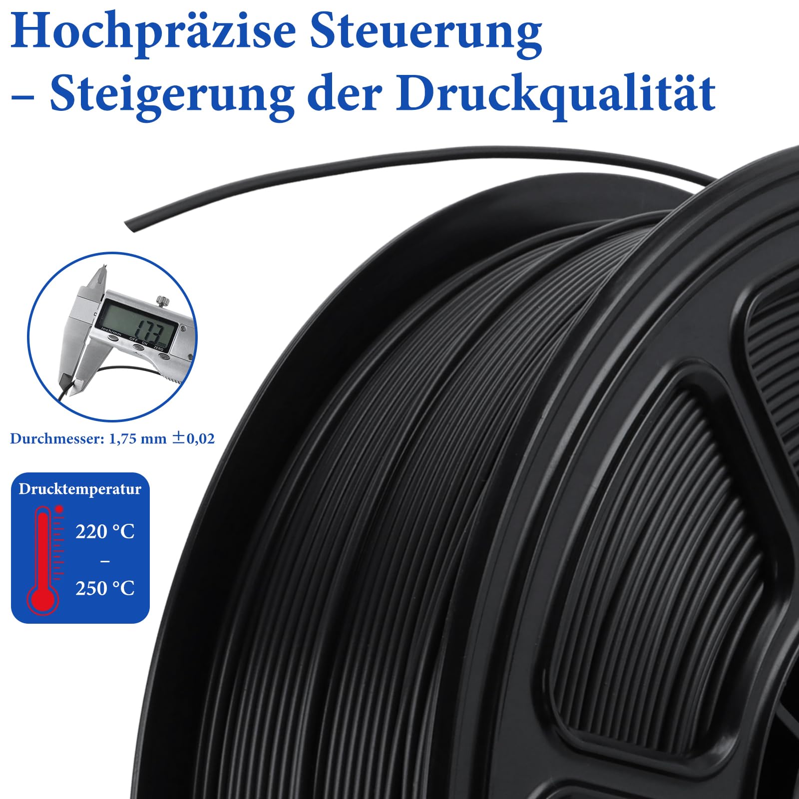 YOUNTHYE Filamento PLA da 5 kg, nero, 1,75 mm (bobina da 5 x 1 kg), filamento per stampante 3D per stampanti FDM, dimensioni precise, non si attorcigliano