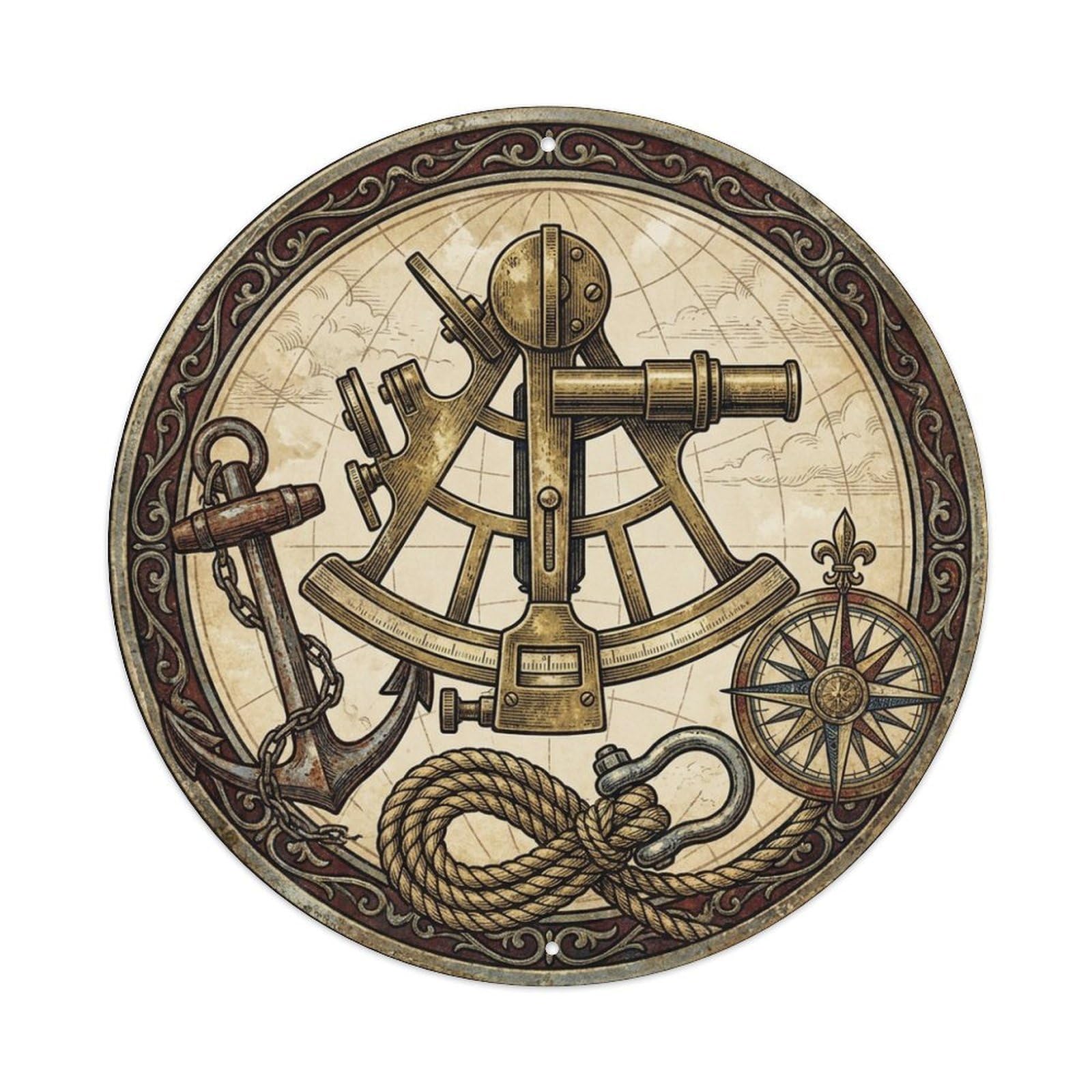 Olhnbad Style Old Chart Anchor Compass Rope Maritime Seafaring Metal Tin Sign