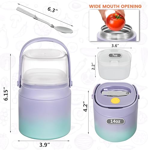 Miniatura 7 de Termo de sopa 2 en 1 para comida caliente, 14 onzas con caja de aperitivos, contenedor aislado a prueba de fugas, recipiente de almuerzo aislado