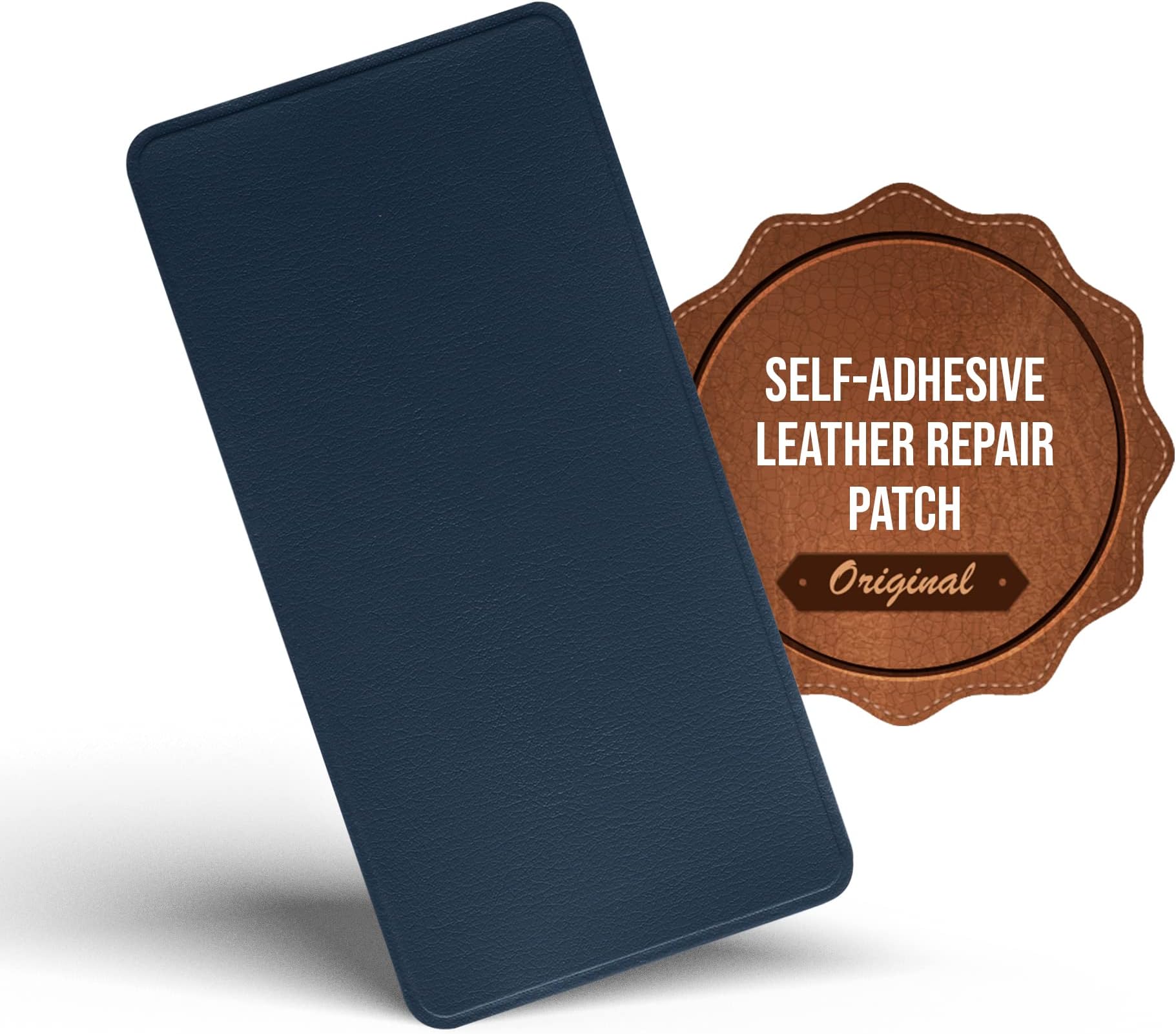Self-Adhesive Premium Leather Repair Patch. Navy Leather 8in x 4in (20 x 10 cm). Instant Upholstery Quality Repair Patch for Sofas, Car Interiors, Bags, Vinyl & More