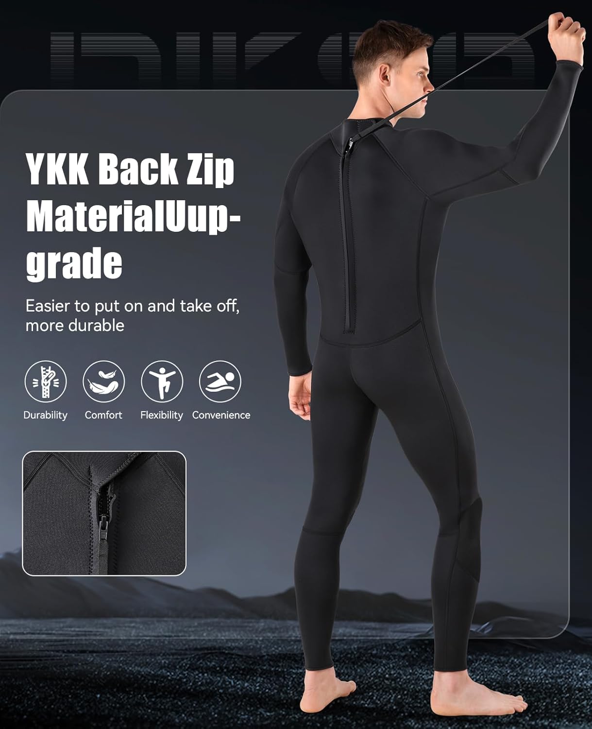 Niksa Men Wetsuit 3/2mm, SBR Neoprene Full Wet Suit YKK Back Zip for Surfing Swimming Diving Water Sports - Image 2