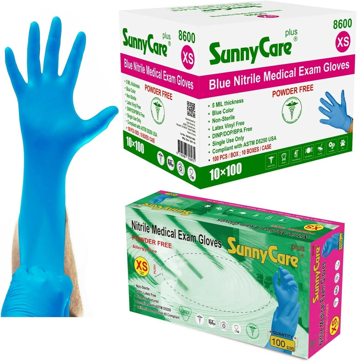 1000/case #8600 SunnyCare 5.0 mil Nitrile Exam Gloves Chemo-Rated (Non Vinyl Latex) Size: X-Small