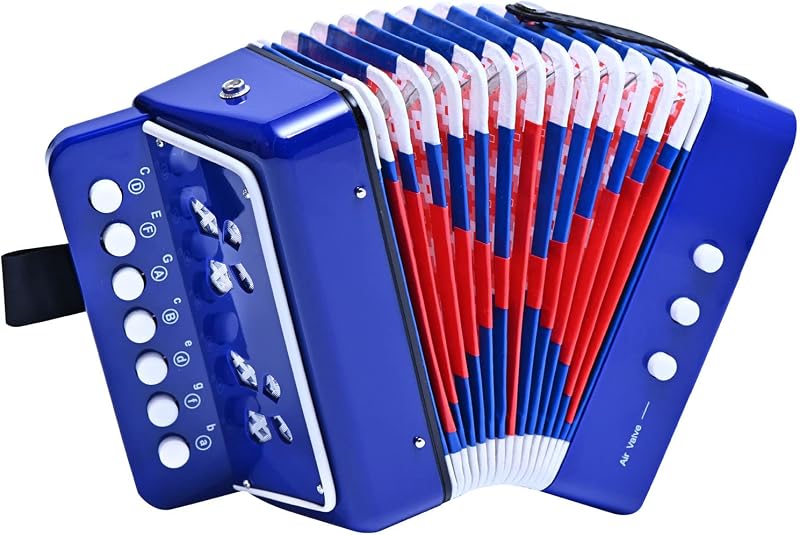 LIEKE Kids Accordion 10 keys Button Accordian,Musical Toy Instrument,Mini Accordion for Children Beginners (Blue)