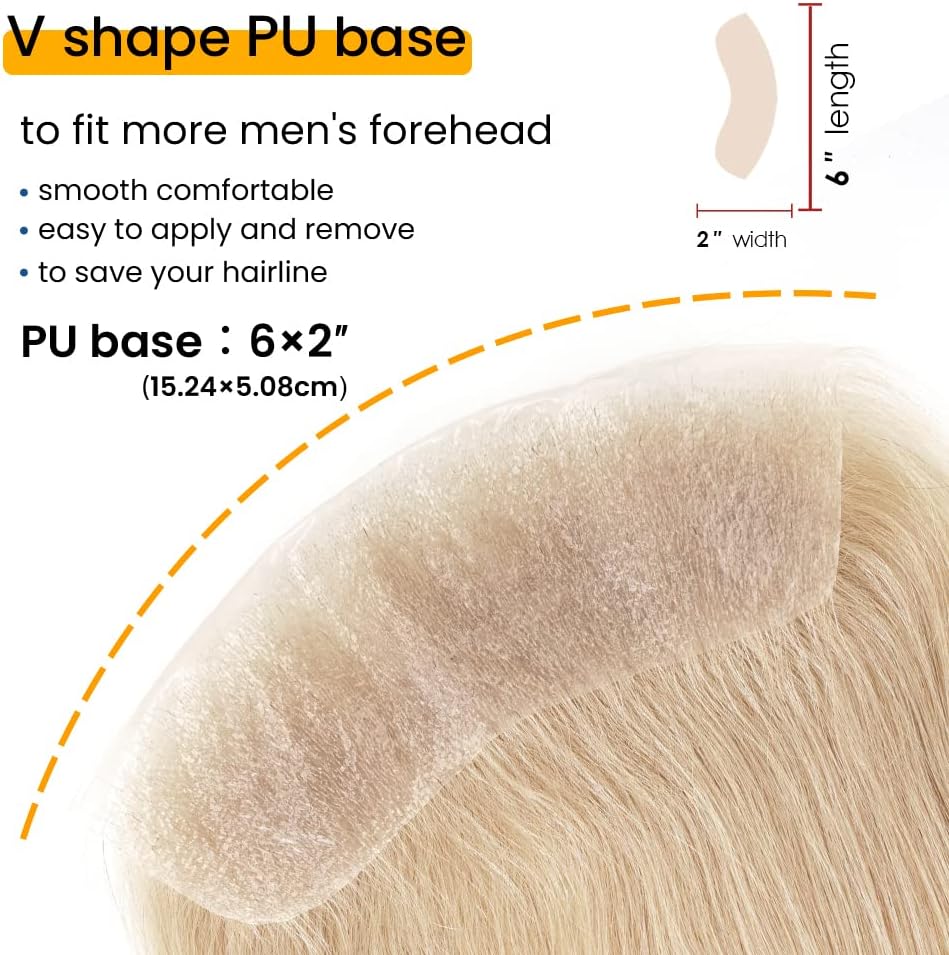 Lordhair V-Shape Frontal Hairpiece for Men Natural Human Hair System with PU Thin Skin for Receding Hairline Coverage - Image 3