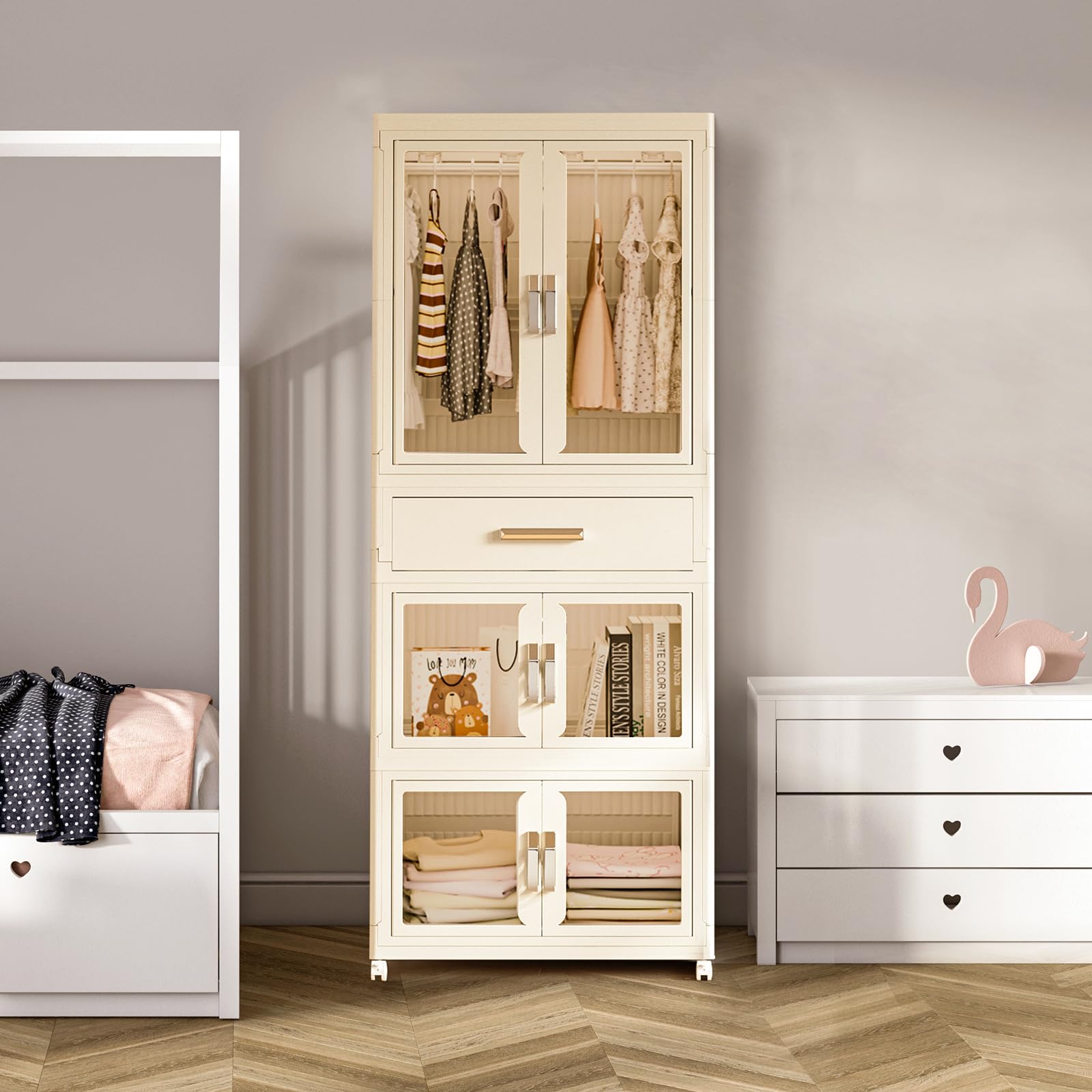 Photo 1 of [PLASTIC] MU TU HD Large Portable Kids Closet Children's Armoire Adults Clothes Wardrobe Closet with Drawers and Doors, Collapsible Baby Costume Storage Organizer Kids Dress Up Storage Cabinet with Hanging