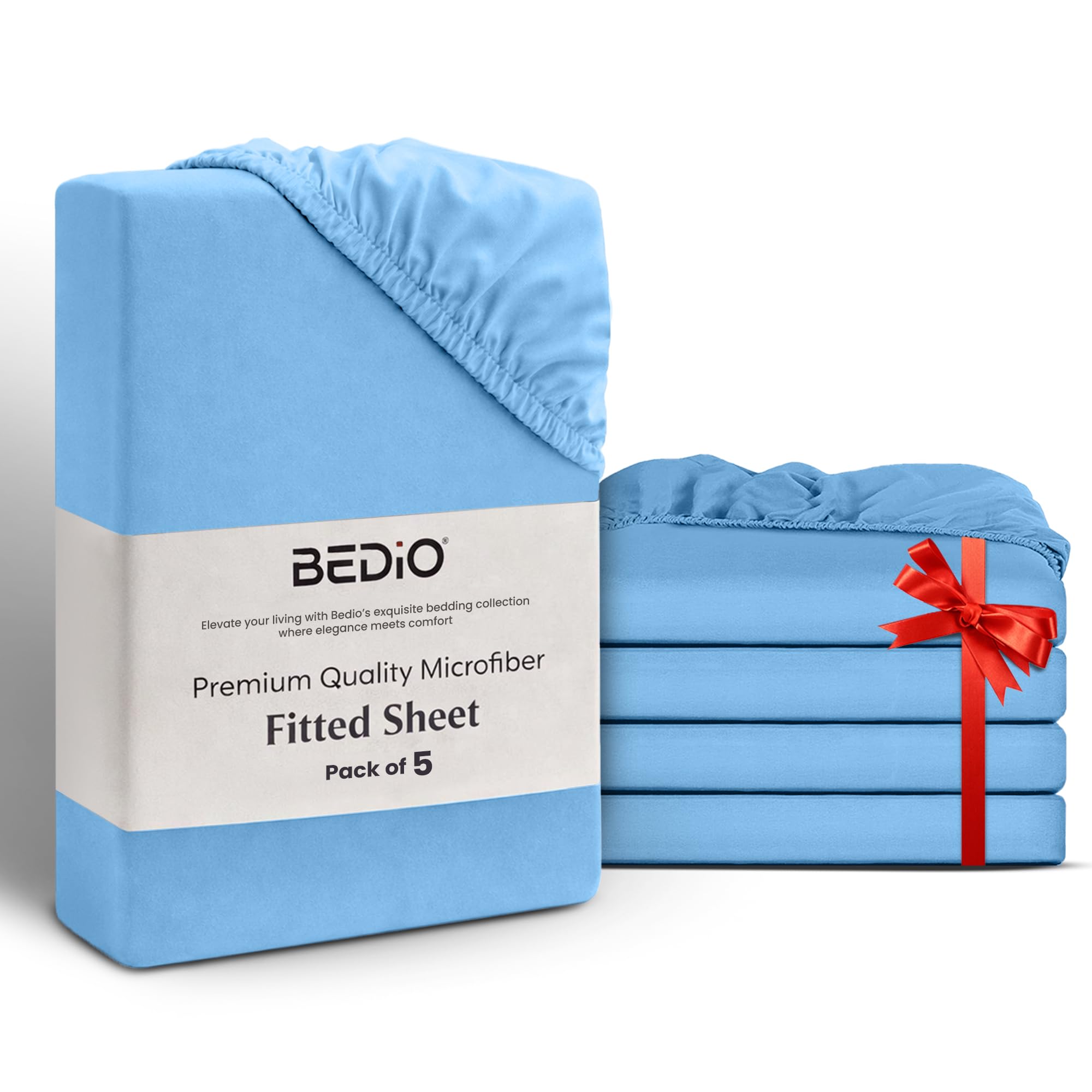 BEDIO Extra Deep Super King Size Fitted Sheets (Pack of 5) 180x200CM, Blue - 35 cm (14 inch) 360° All Around Elastic Easy Care - Soft Brushed Microfiber Fabric - Shrinkage & Fade Resistant — image 1
