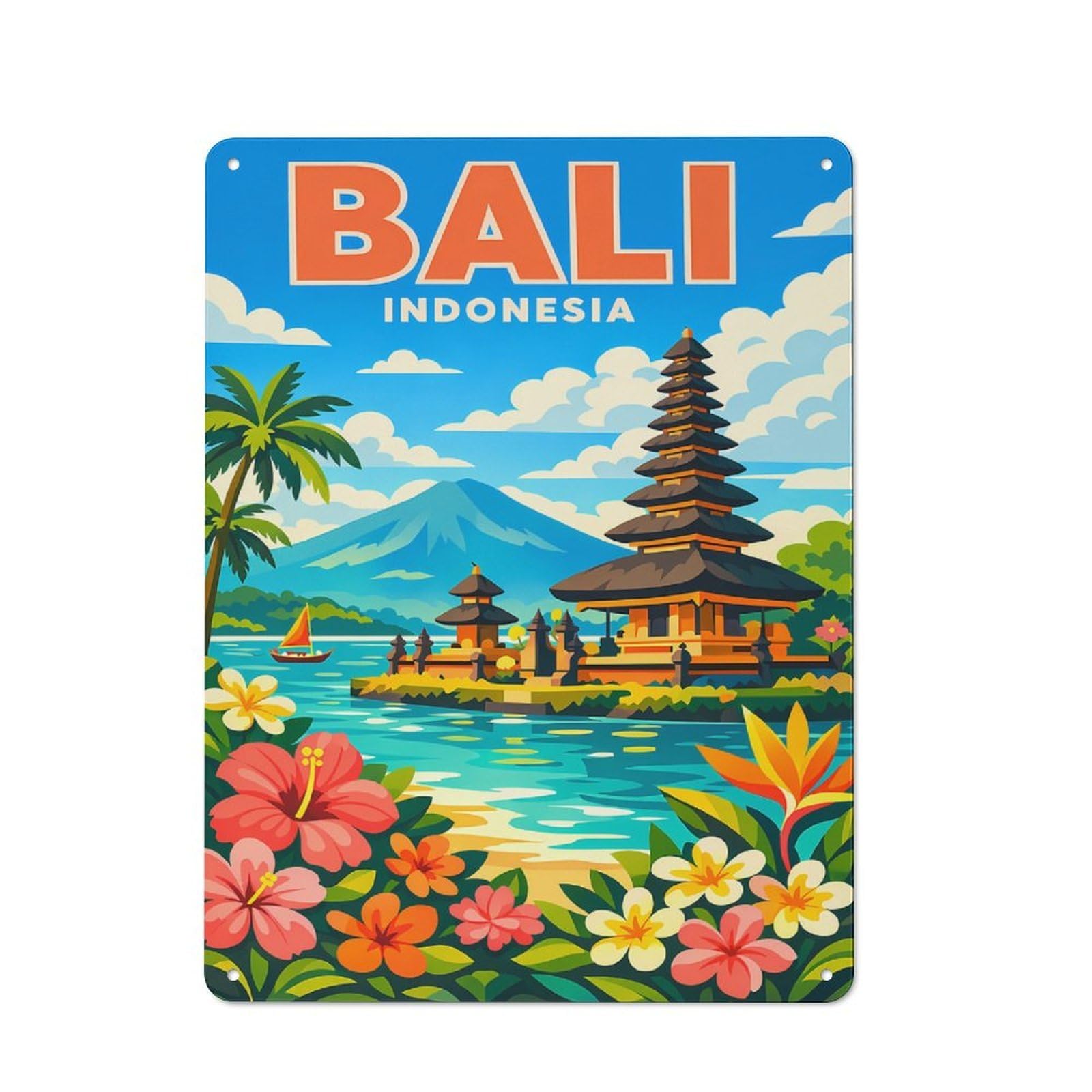 Junmoney Style-10 Vintage Tin Sign 40X30cm With Bali, Indonesia Travel (4) For Man Cave Or Games Room, For Winter Room Styling In Man Cave And Games Room