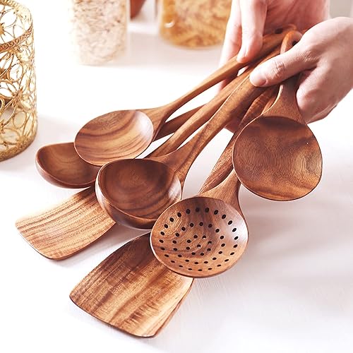 Miniatura 29 de FJNATINH Juego de utensilios de cocina de madera antiadherentes de 7 piezas, utensilios de cocina naturales y saludables (7 piezas)
