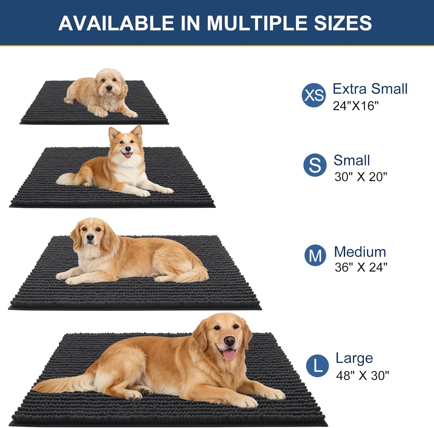 OLANLY Dog Door Mat for Muddy Paws 59x35, Ultra Absorbent Chenille Mud Doormat, Non-Slip Washable and Dirt Trapping Doormat for Indoor Entryway, Quick-Dry Indoor Pet Bed Mats for Dogs, Dark Grey - Image 2