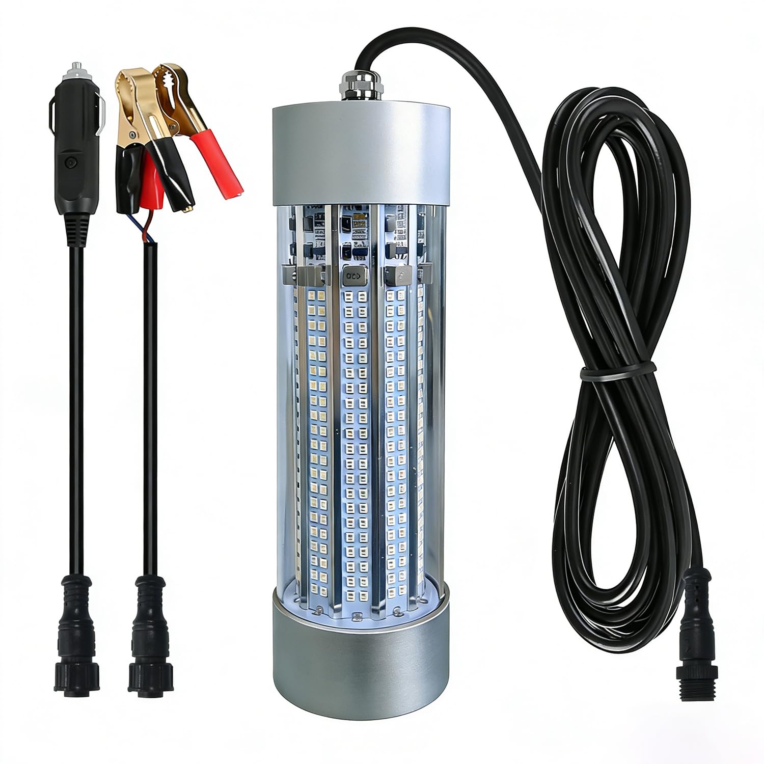 Luces de pesca subacuáticas para exteriores, superbrillantes, 12 V, 30 W, 70 W, 100 W, 6000-12000 lm, IP68, impermeable, luz LED verde, luz de pesca sumergible para pesca nocturna con cable