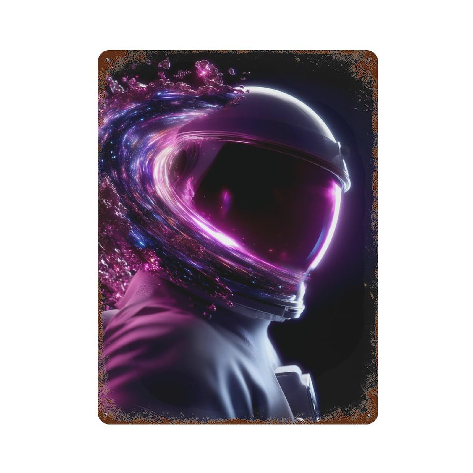 Cosmic Astronaut Helmet-5 15.7"x11.8" Vintage Rust Metal Sign, Decorative Metal Wall Art for Bistro, Counter And Cafe Decor