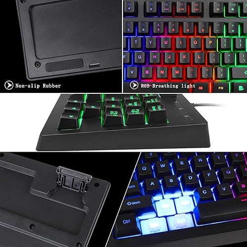 Miniatura 8 de BlueFinger Combo de teclado RGB para juegos de 87 teclas y mouse retroiluminado teclado arcoíris con cable USB juego de teclado para computadora