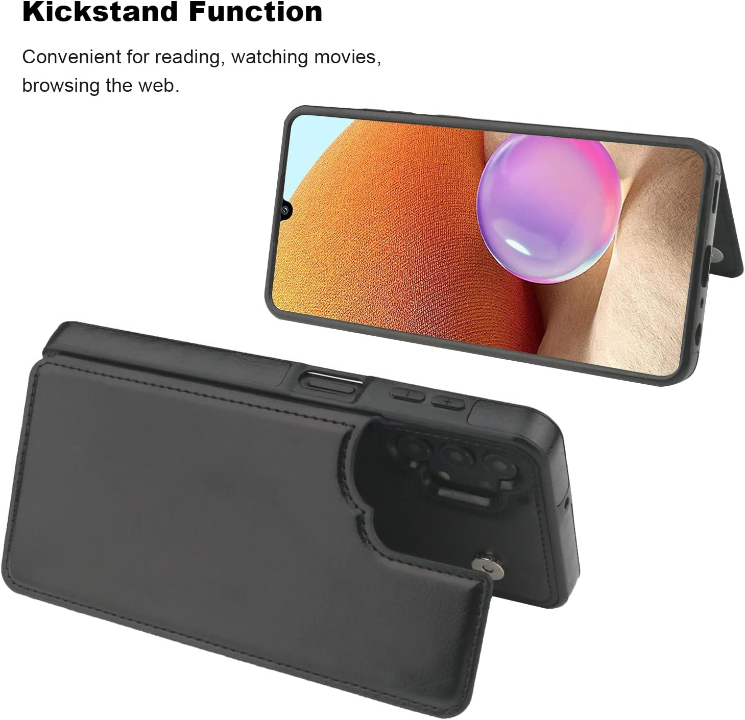 ONETOP Compatible with Samsung Galaxy A32 Wallet Case with Card Holder, PU Leather Kickstand Card Slots Case, Double Magnetic Clasp and Durable Shockproof Cover 5G 6.5 Inch(Black)