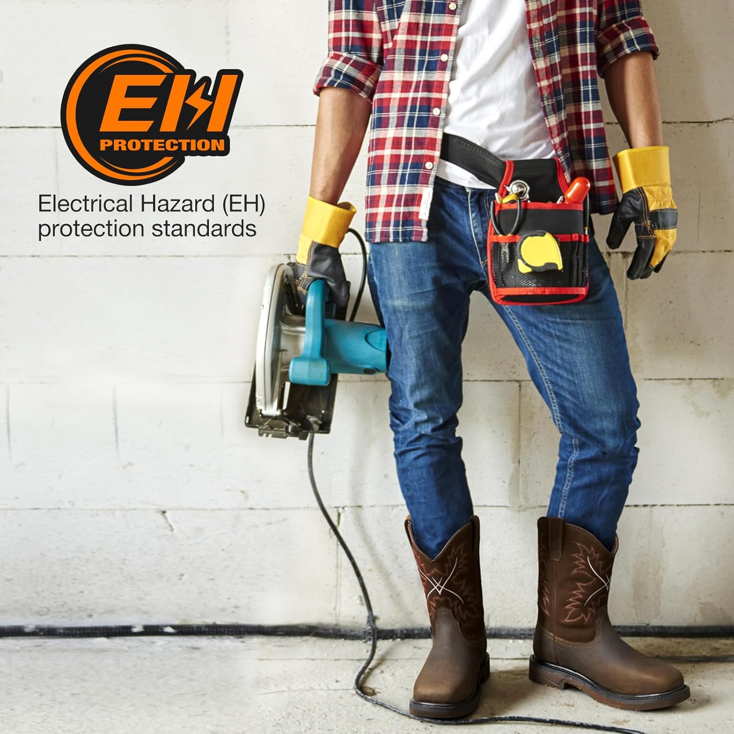 NINGO Mens Steel Toe Work Boots, Waterproof Square Toe Cowboy Boots for Men, Mens Slip on Safety Boots with Full-grain Leather, Oil Slip Resistant, EH Protection for Construction, Farming - Image 7