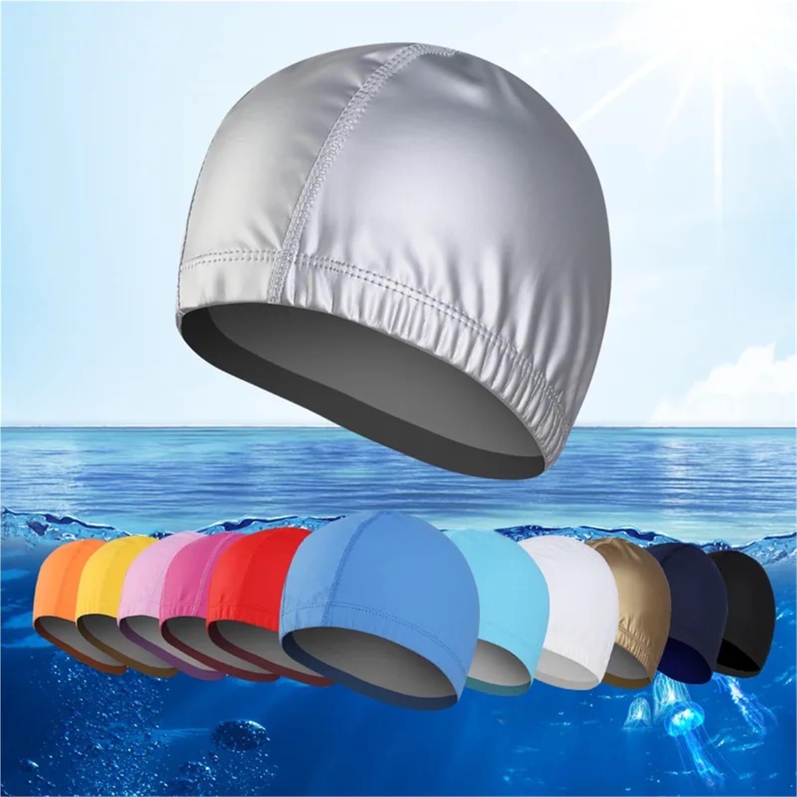 Gorros de natación elásticos Impermeables for Hombre y Mujer, Gorros Unisex for Piscina, protección oídos, 2 uds para Uso En Piscinas
