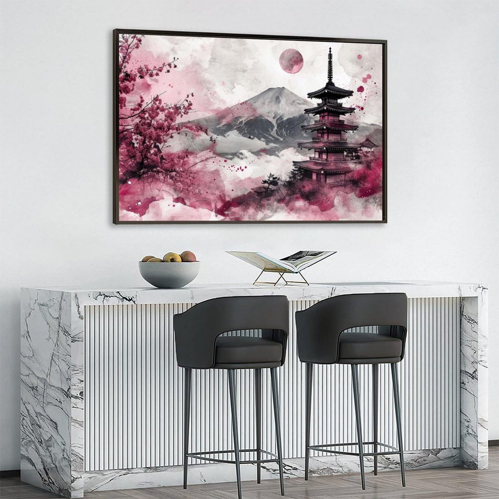 Amazon.co.jp: 絵画 富士五重塔水墨画 アートパネル ポスター 美しい