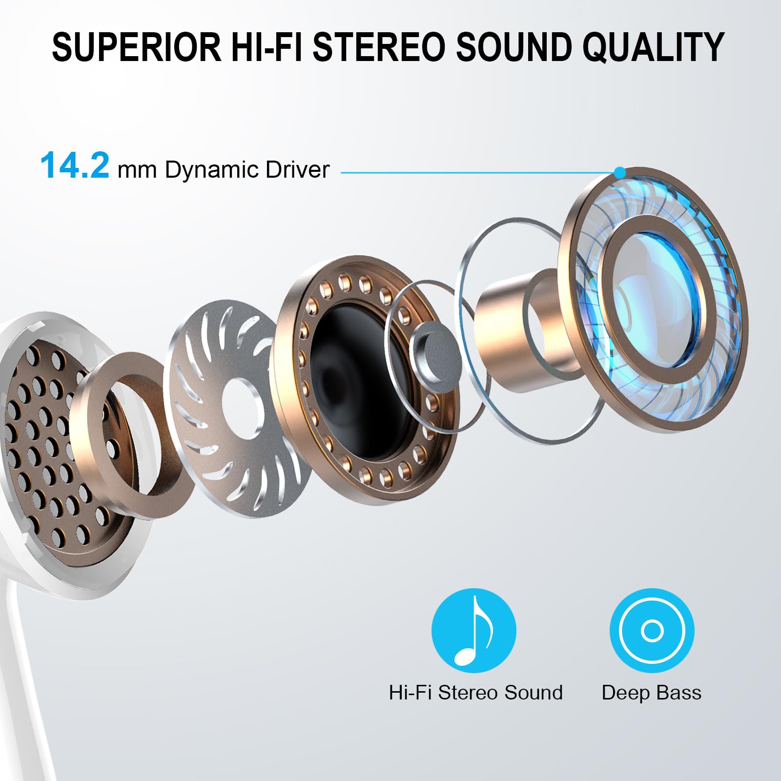 Cuffie Bluetooth, Auricolari Bluetooth 5.3 Wireless Stereo HiFi con 4 HD Mic, 48Ore Mini Cuffie Senza Fili IP7 Impermeabili, 3g Ultra Leggero in Ear Cuffiette Bluetooth Cancellazione Rumore/LED/USB-C