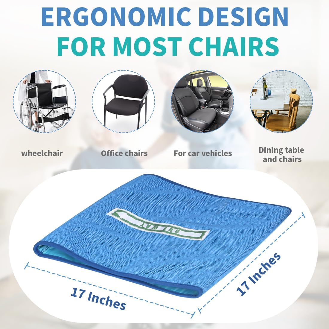 One Way Transfer Support Seat Cushion - Non-Slip Fall Prevention Pad for Elderly/Disabled Use on Wheelchairs, Chairs, Beds, and More - 17"x17" (Sky Blue, One Size Without Handle)