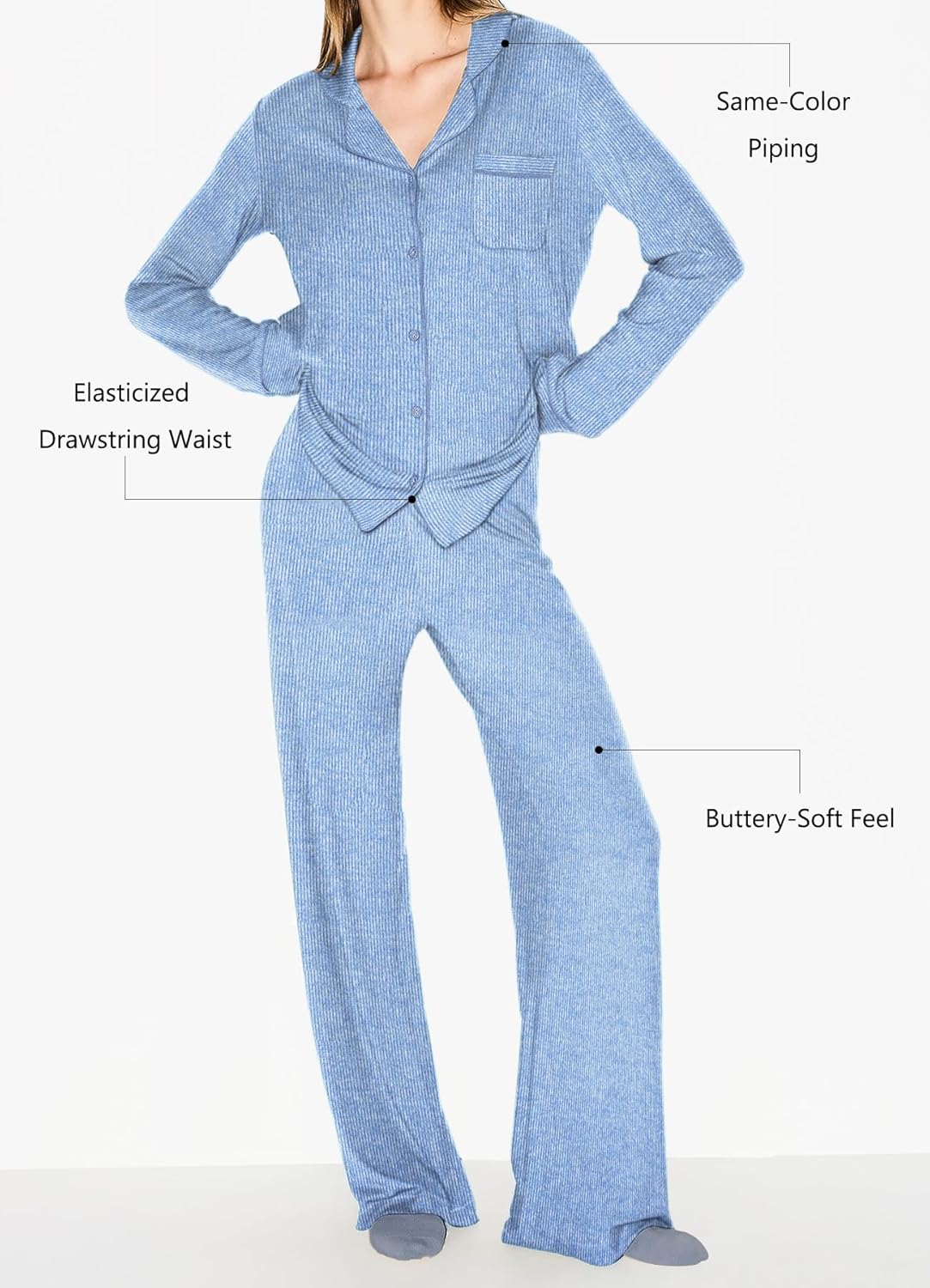 Women's Pajama Sets Long Sleeve Button Down Soft Knit Sleepwear 2 Piece Lounge Set - Image 4