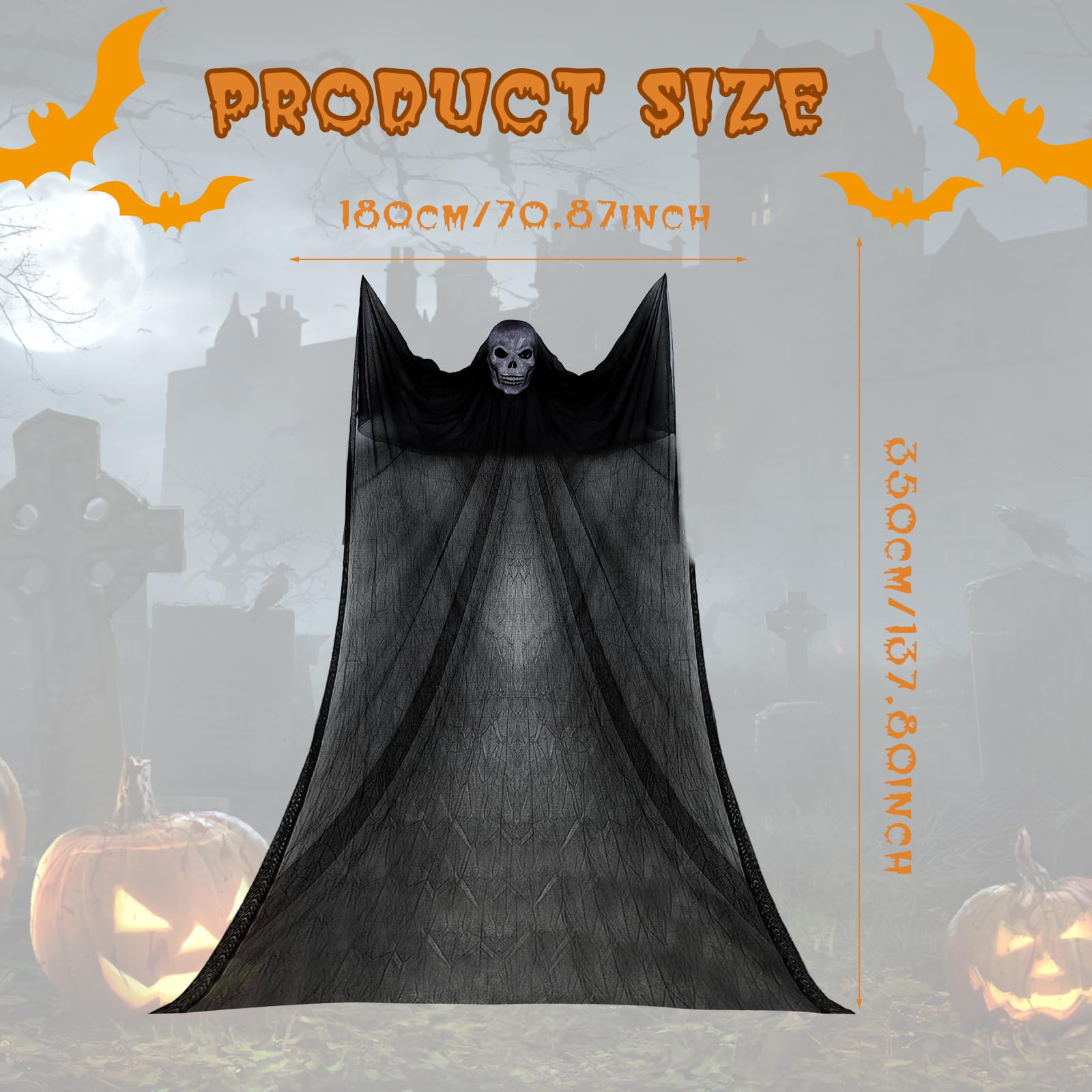 Wisząca dekoracja Halloween na zewnątrz, rekwizyt nawiedzony dom dekor, 3,5 * 1,8M duch dekoracja Halloween, zasłona ducha Halloween, na szkielet latającego ducha Halloween straszna dekoracja