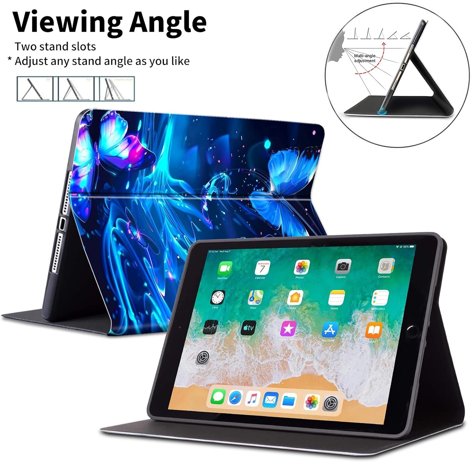 for iPad Pro 12.9 Case 6th/5th/4th Generation 2022/2021/2020-Slim PU Leather Stand Smart Cover with Auto Wake/Sleep,Blue Butterfly